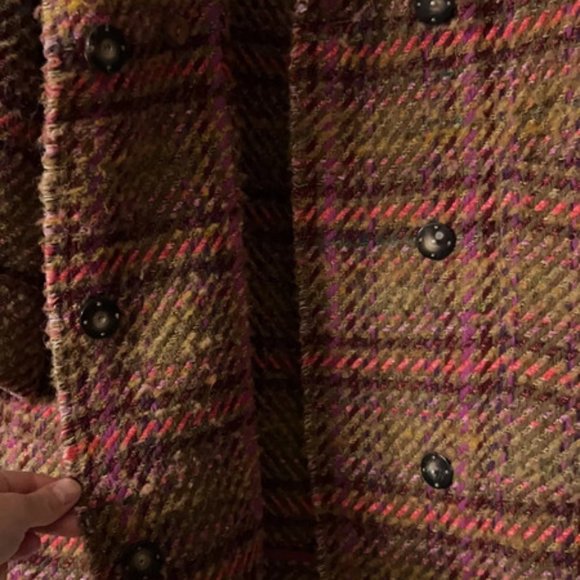 Sézane Plaid Marlone Coat in Brown and Fuschia Wool Sz 34 / US 4 or 6 oversized - Picture 7 of 12